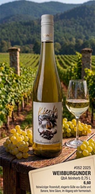 <br>Artikel-Nr.: 052<br>2025er Pfalz Weissburgunder Qualitätswein feinherb0,75l<br>