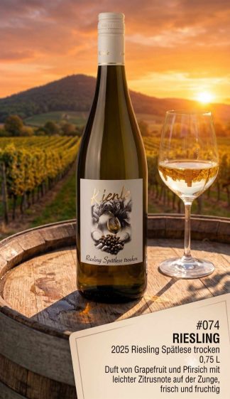 <br>Artikel-Nr.: 26009/0,75l<br>2025er Pfalz Riesling Spätlese trocken 0,75l<br>