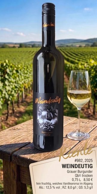 <br>Artikel-Nr.: 982<br>2025er WeindeutigGrauburgunder Qualitätswein trocken 0,75l<br>